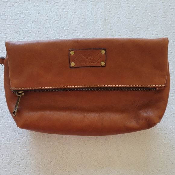 Patricia Nash Handbags - Patricia Nash tan / carmel brown Fold Over Leather Clutch Bag Purse